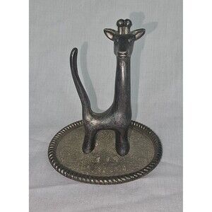 Vintage Interpur Giraffe Ring Holder on Ornate Tray Made in Hong Kong Mid-Centur